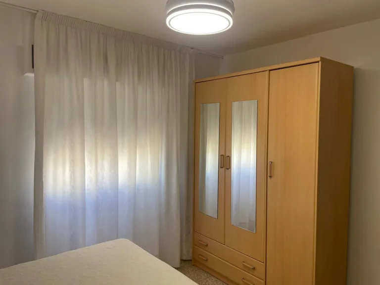 Una habitación con una cama y un armario